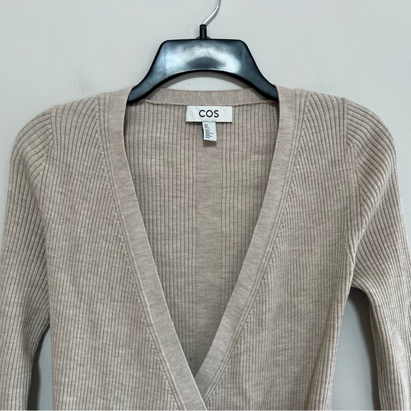COS Open Tie Front Ribbed Wool Wrap Cardigan in Light Beige, size S - Picture 11 of 12